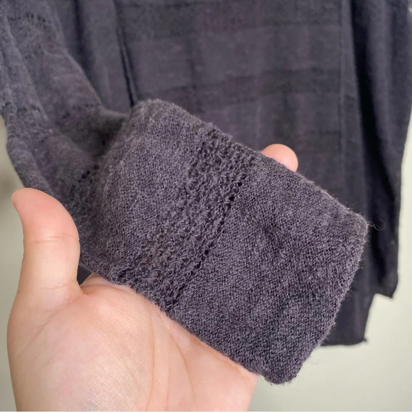 Free People Black Open Knit Linen Blend Wild Horses Henley Sweater Top Size XS - Picture 6 of 11